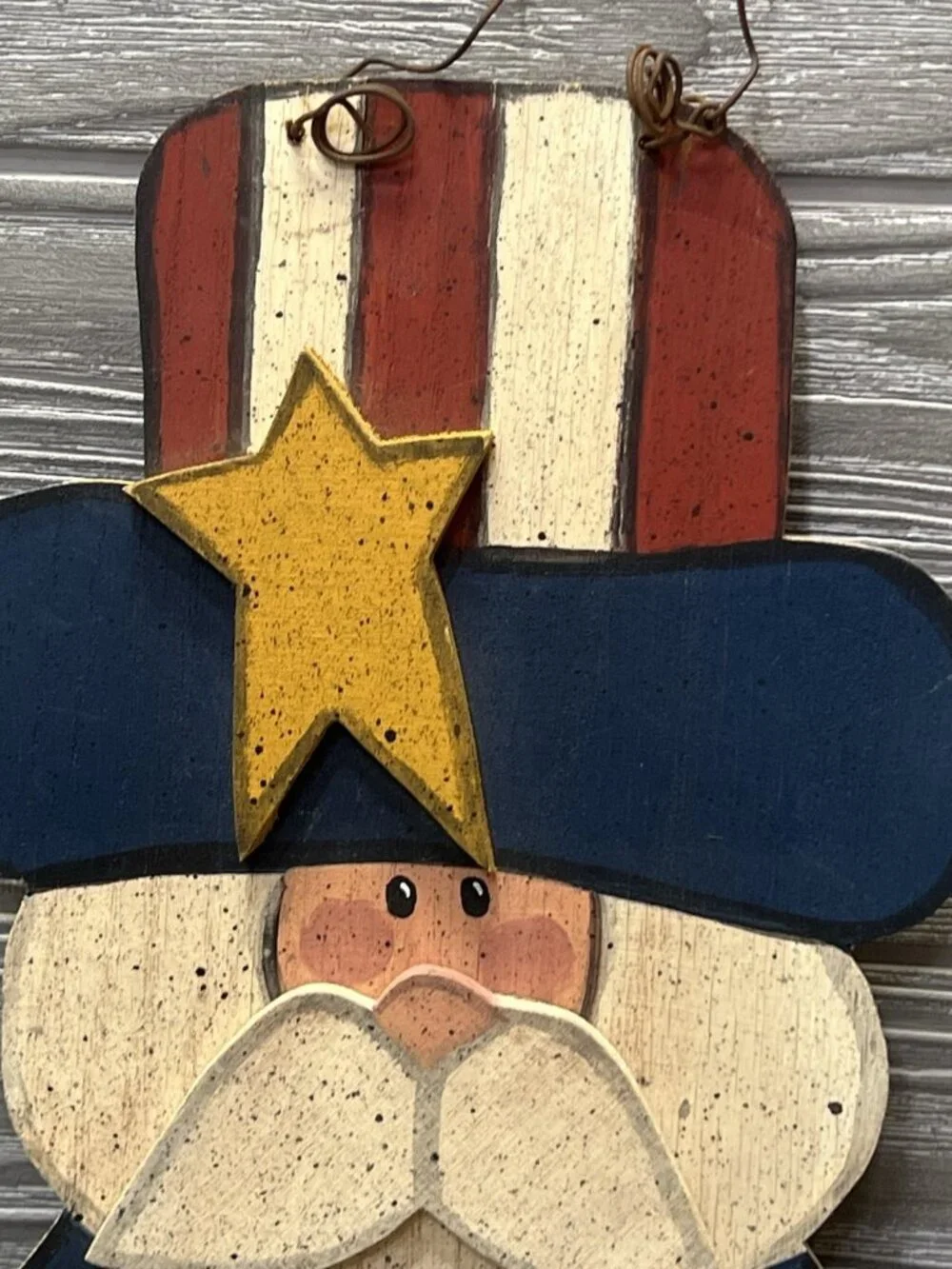 Primitive Americana Handmade Wooden Uncle Sam Hanger Patriotic Americana 10.5”